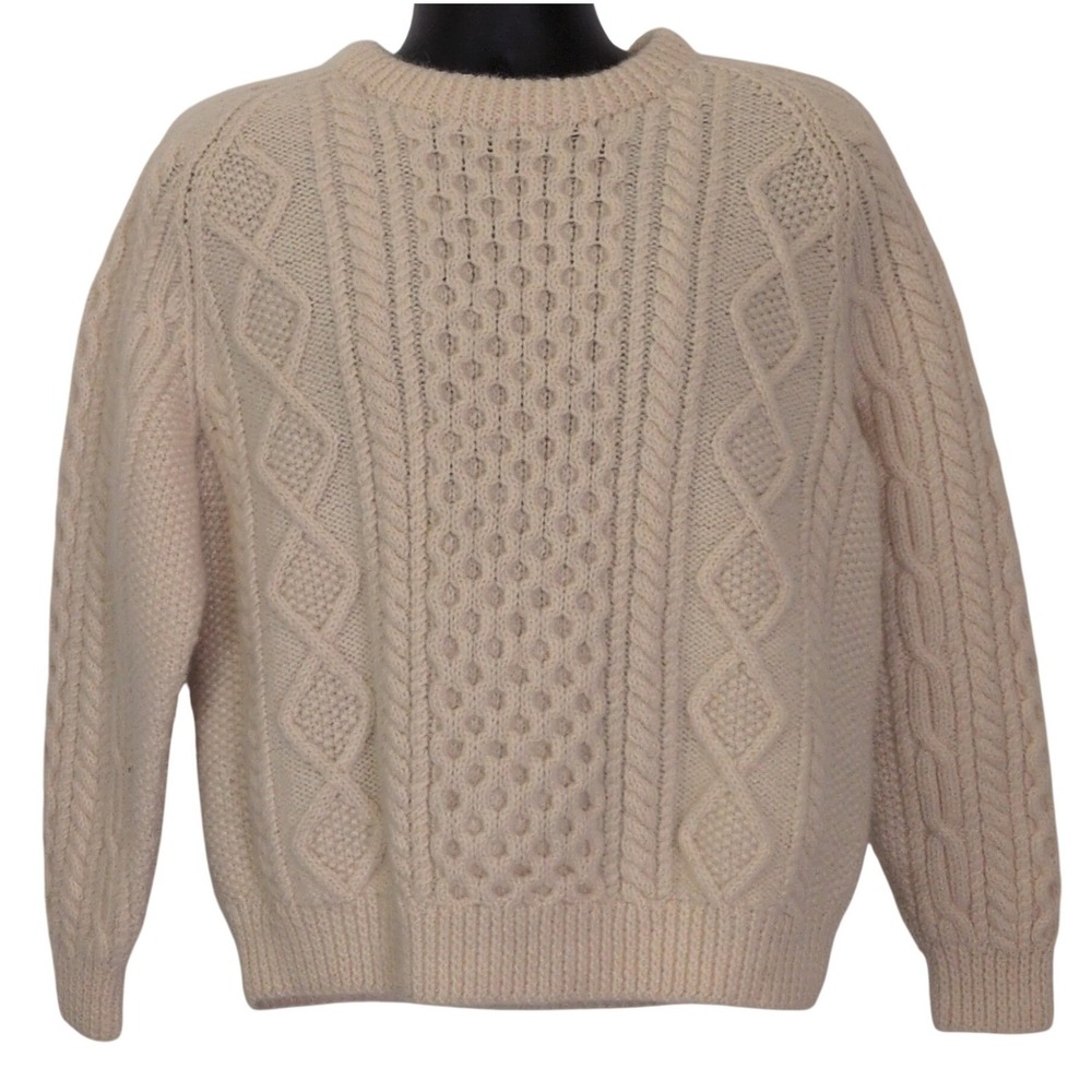 Quill's Woollen Market Ireland Hand Knit Aran Wool Sweater Cream